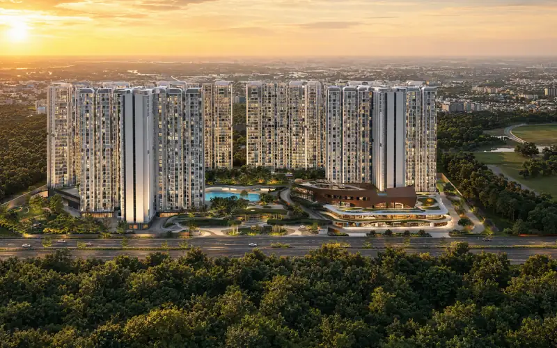 Township aerial at sunset